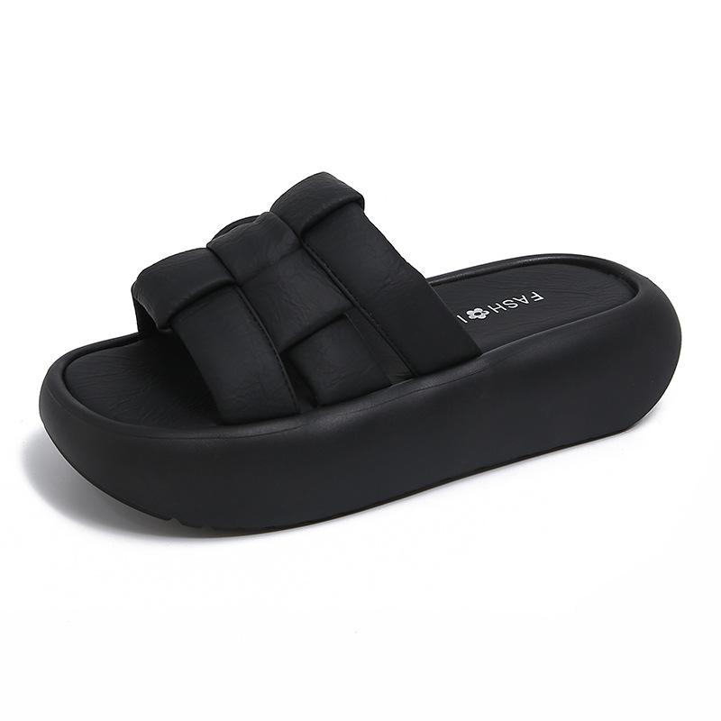 Black Advanced Sense, Anti-skid Thick-soled One-word Slippers for Women's Summer Wear 2025 New Soft-soled Cool Slippers