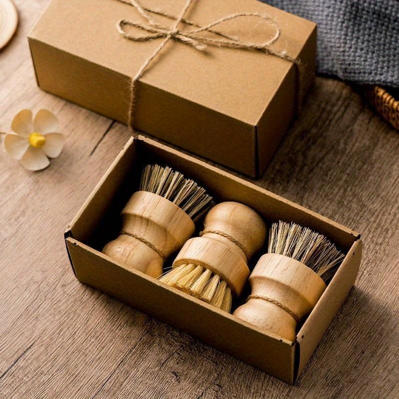 Natural Kitchen Dishwashing Brush with Wood Handle Non Oil Staining Rope Wash Pot Brush Natural Sisal Coconut Cleaning Supplies