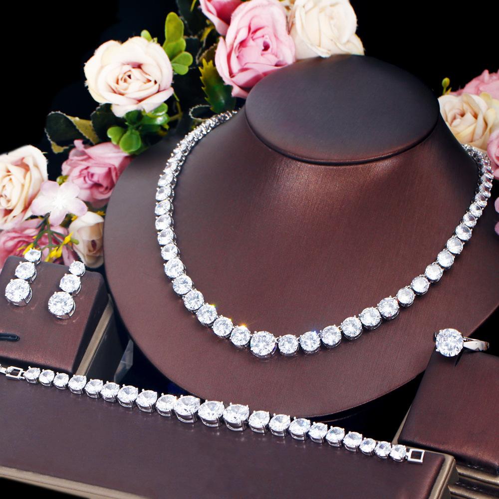 Wind Banquet Dress Accessories Four-Piece Chain Zircon Necklace Earrings Bracelet Ring Set