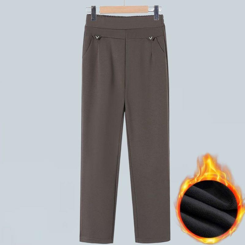 High-Waisted Winter Pants for Elderly Women - Loose, Thick, Velvet-Lined, Casual Long Style