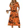 Women's Casual Fashion Halloween Printed Short Sleeve Round Neck Dress