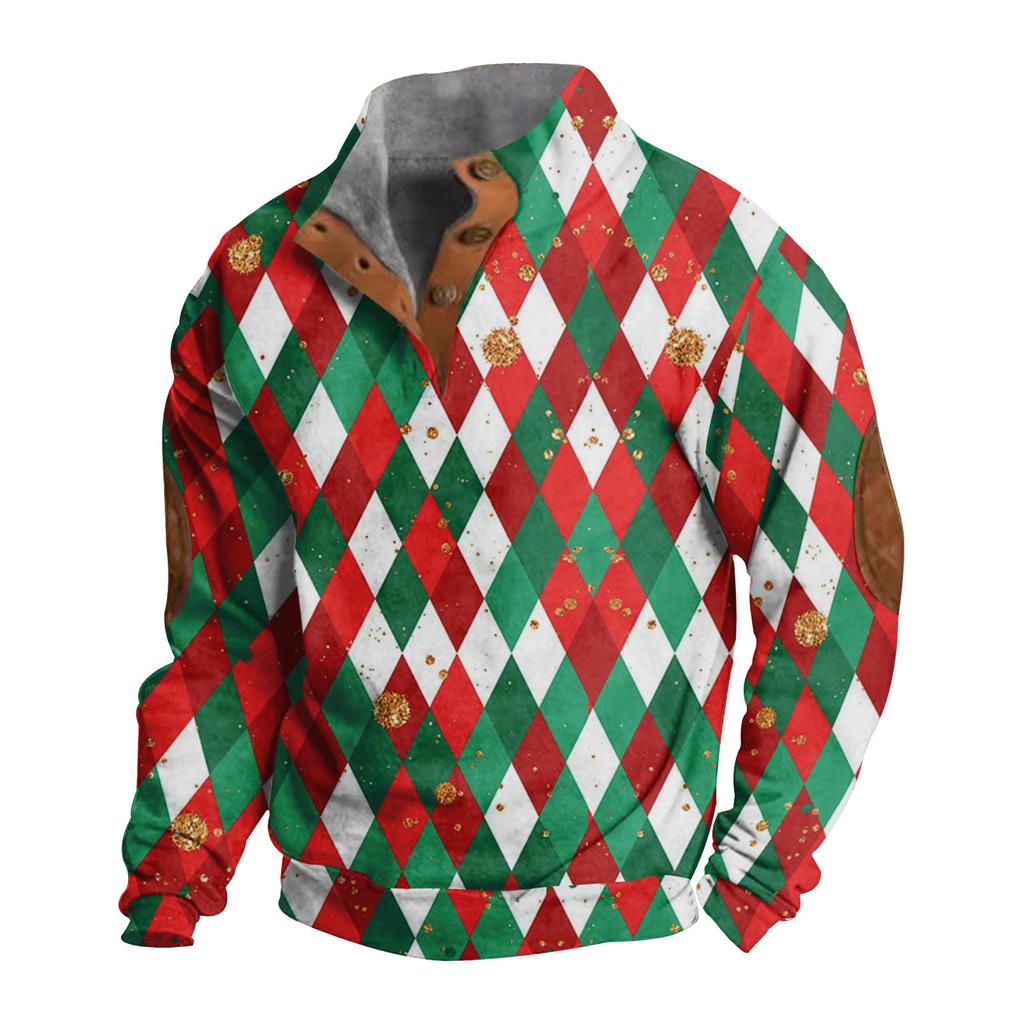 Men's Buttoned Sweatshirt With European And American /winter Printed Long Sleeved Sweatshirt