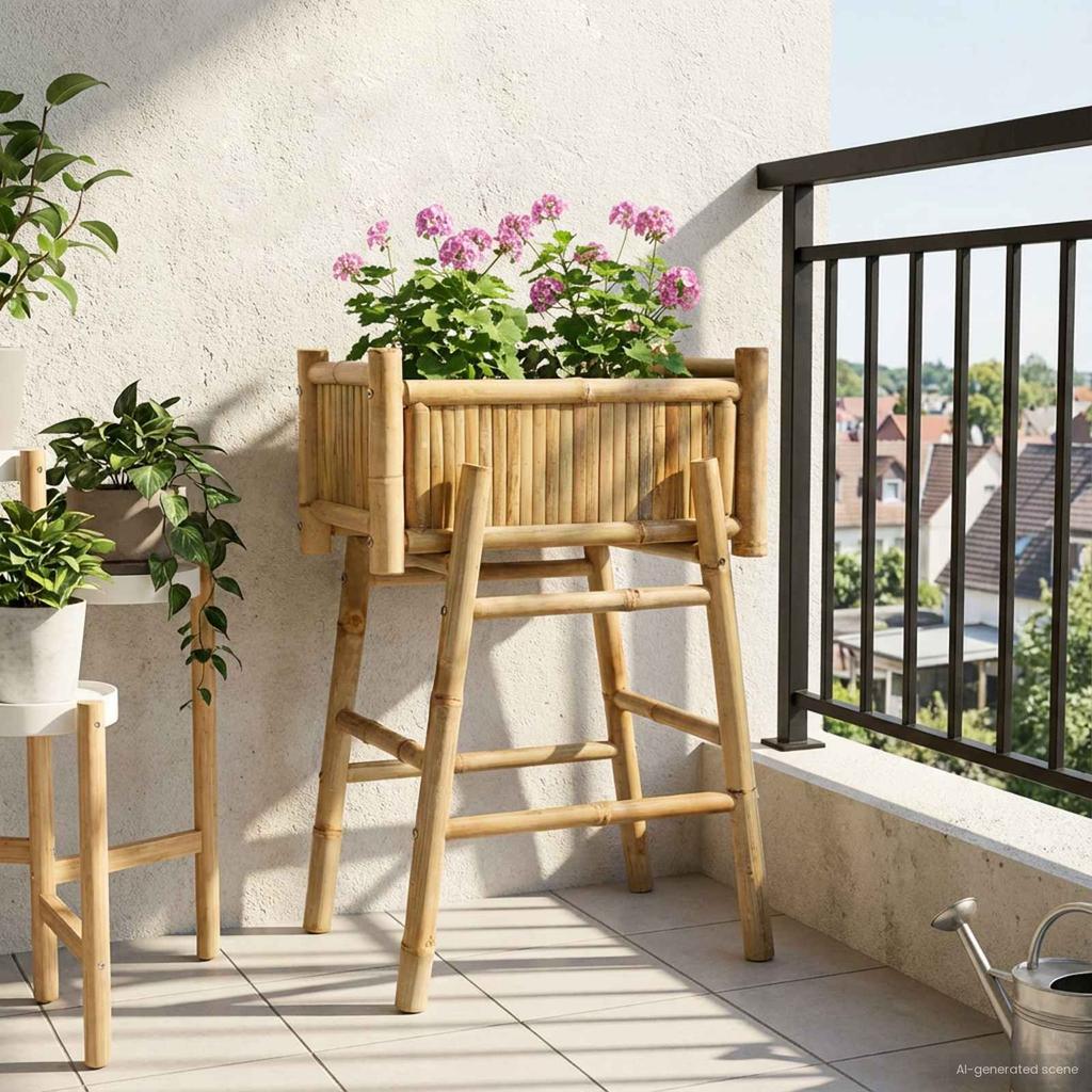 Bamboo Garden Planter with Stand Natural Color 50 X 38 X 74 Cm