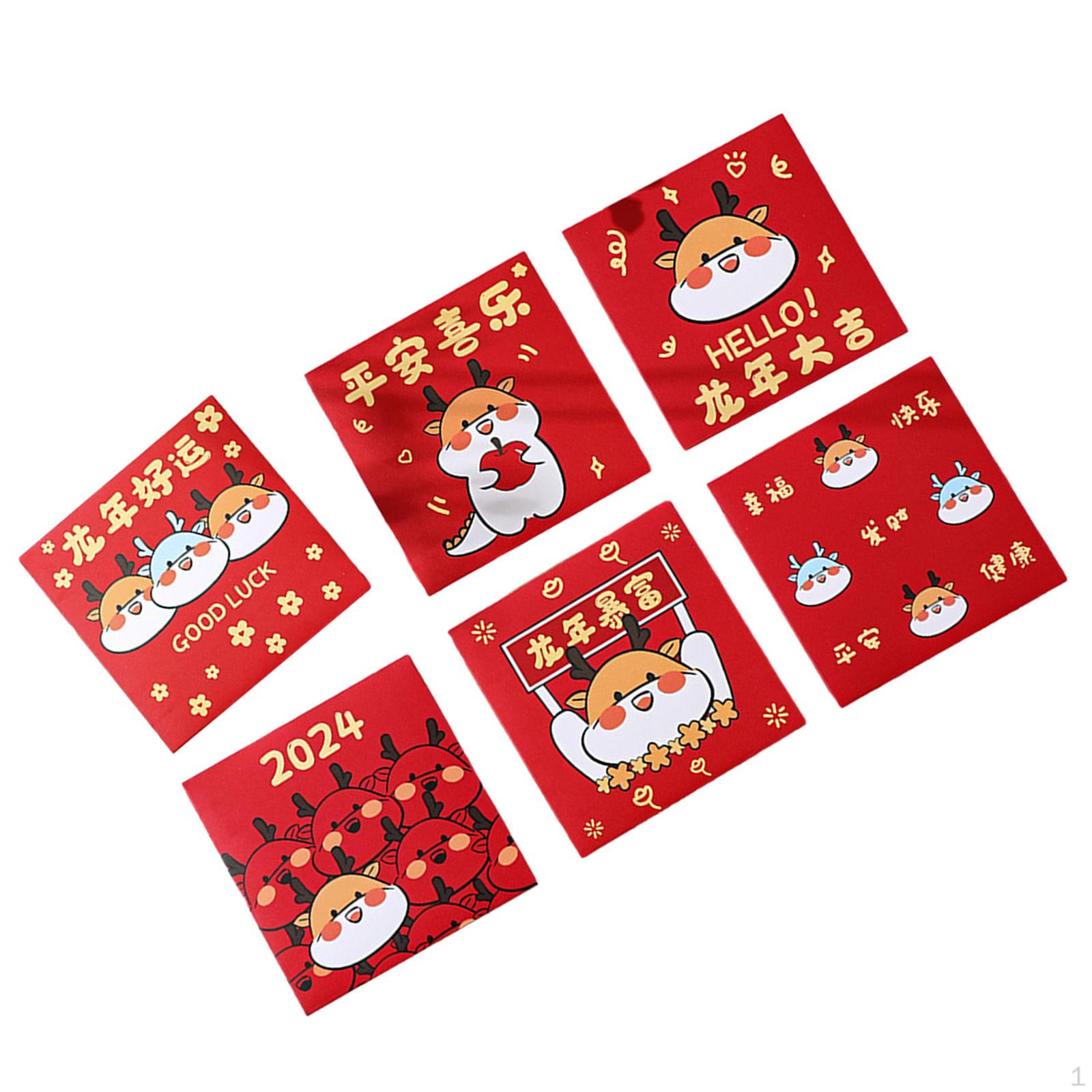 

6Pcs Chinese Year Red Envelopes Packets Gifts Cartoon Money for Children style A