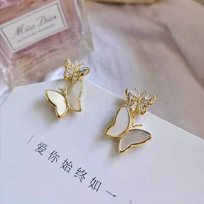 S925 Silver Korean Fashion Butterfly Shell Earrings for Women