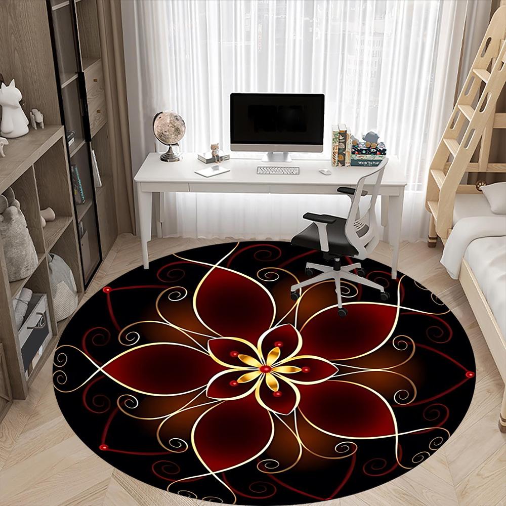 1pc Floral Mandala Office Round Rug, Non-slip, Soft and Durable Office Rug for Interior Decoration, Perfect for Office, Beautiful Decoration yy2603230
