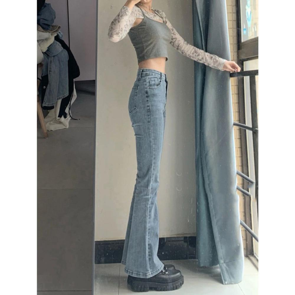 American High Street Micro-pull Jeans Women's Spring Small Flared Pants Show Height and Thinness Horseshoe Trousers