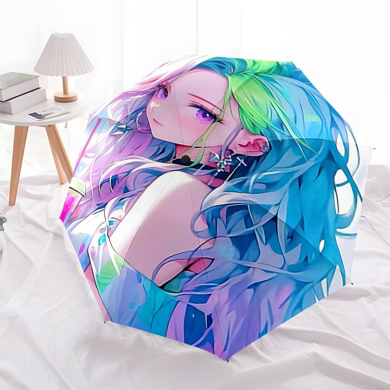 

1pc Rainbow Hair Anime Girl Outdoor Umbrella - Automatic Opening/Closing, Portable 3-Fold Design with 8 Iron Ribs - Perfect Gift for Fans, Travelers,
