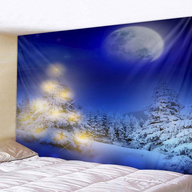 Wandteppich mit Weihnachtsschneeszene, Weihnachtsmann, Geschenk, Weihnachtsbaum, Wandbehang, Zimmer, Schlafzimmer, Schlafsaal, Ästhetik, Heimdekoration
