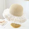 Sweet Lace Straw Sunhat for Women Summer Large Brim Sunshade Seaside Vacation Fisherman Style Casual Breathable Wide Brim Hat