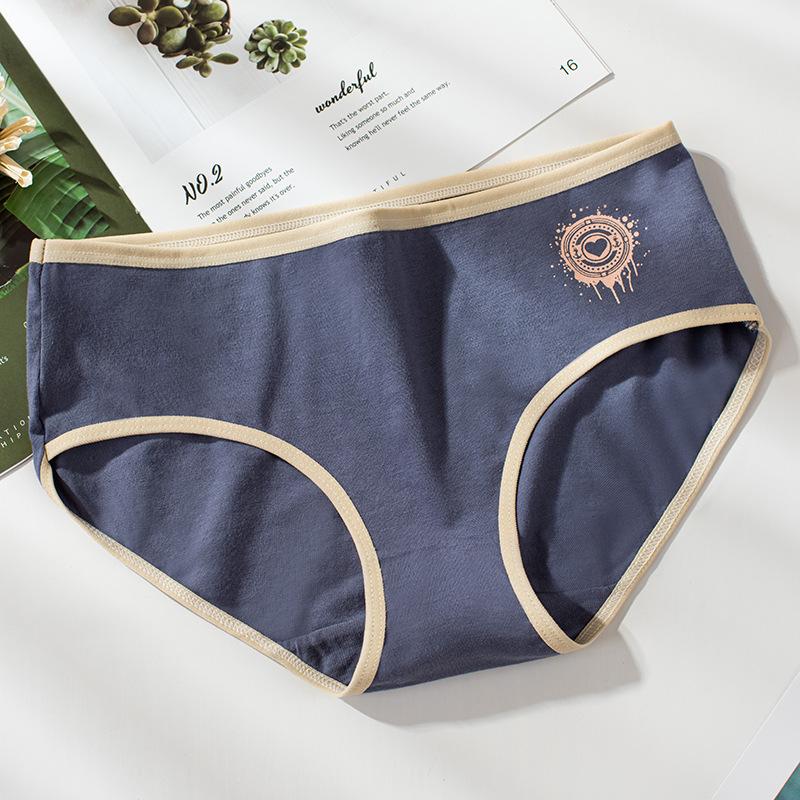 

Новое женское нижнее белье с принтом, женские трусы из чистого хлопка с промежностью и средней посадкой, L-2XL XXL синий