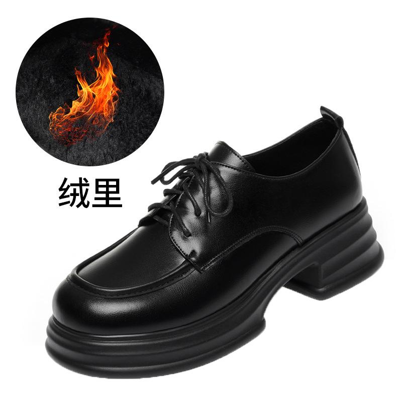 

Британские лоферы женские новые весенние туфли-одиночки платформа рабочие туфли толстый каблук шнуровка маленькие кожаные туфли 41