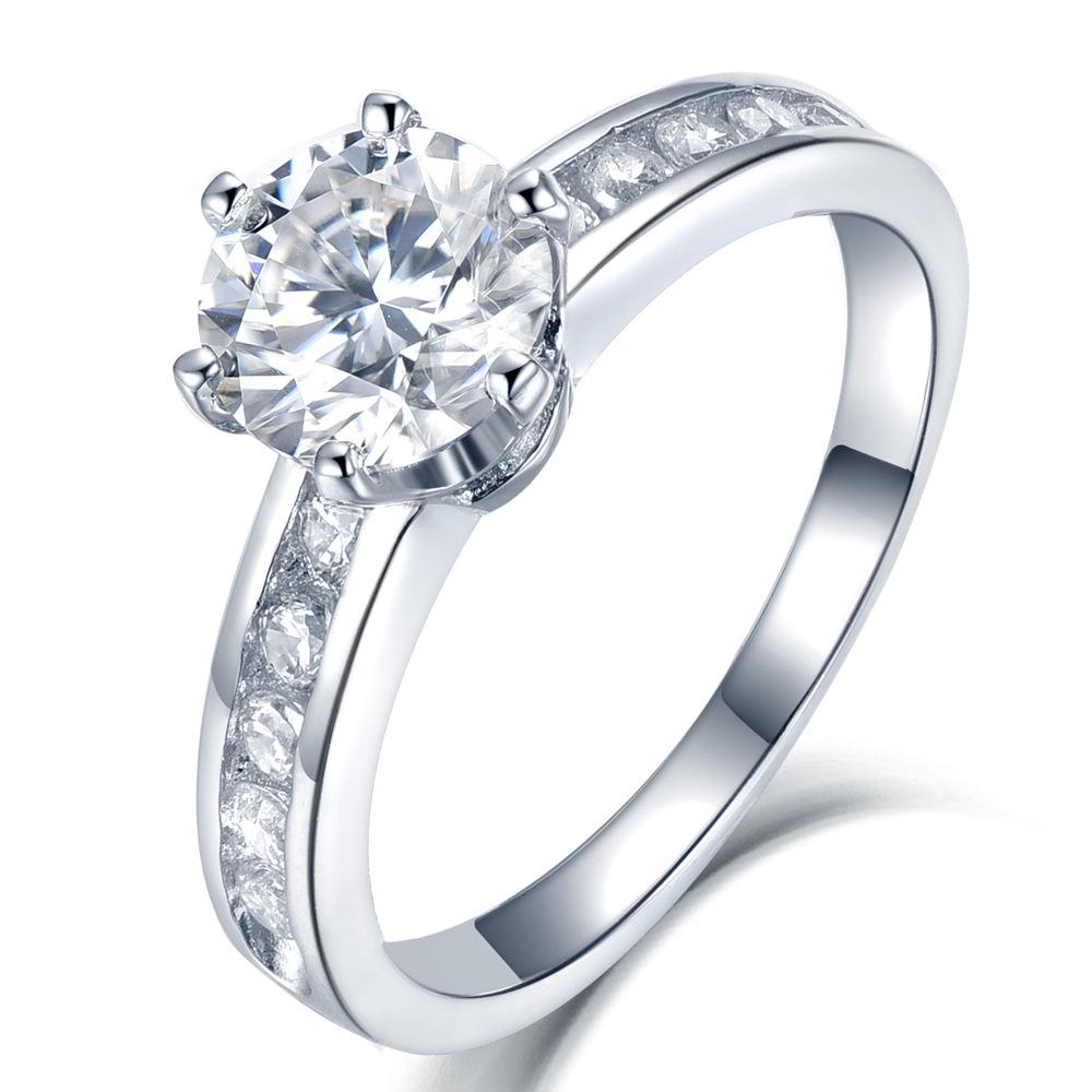 Lindon Kvinner Klassisk 925 Sterling Sølv Moissanite Ring Dame Smykker Bryllupsløfte Party Gift