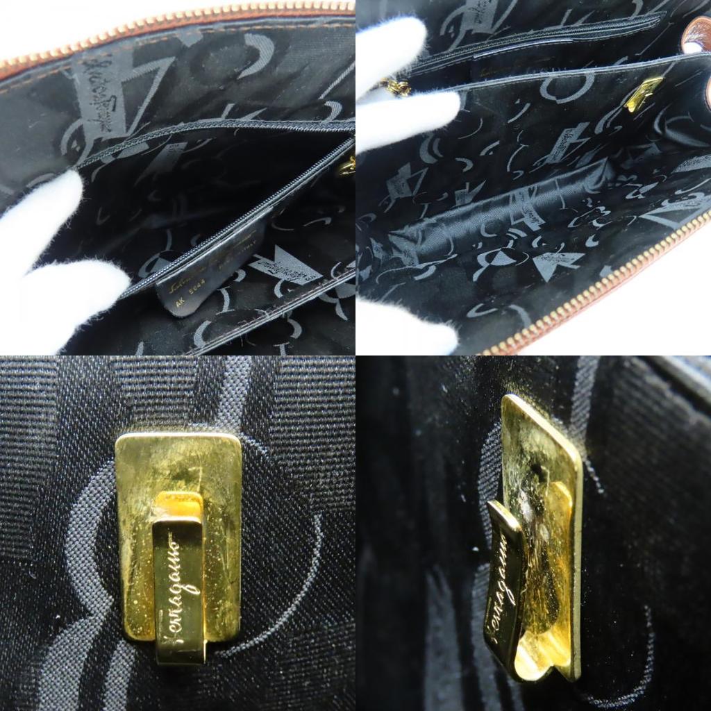 Used Salvatore Ferragamo Handbag Gancini Leather Brown Simple