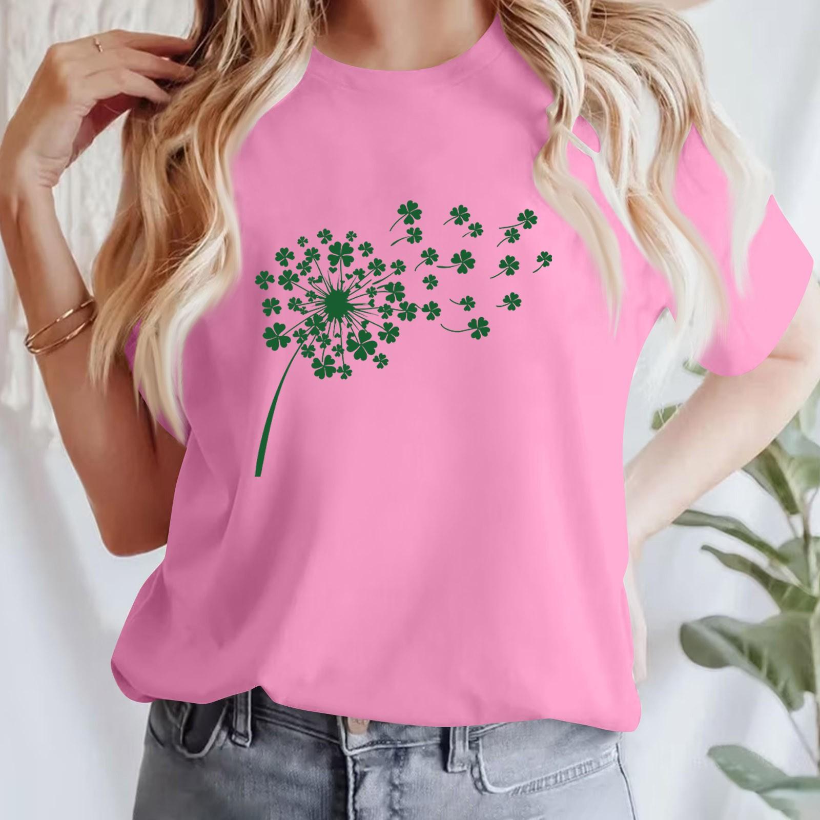 

Женская повседневная футболка с принтом, пуловер с круглым вырезом, топ с короткими рукавами XXL розовый