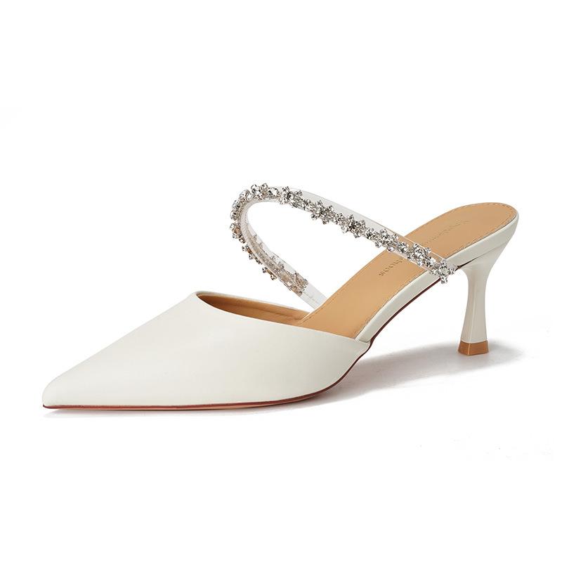 - High heels women's single shoes thin heels pointed toe bag head half slippers wear French new temperament versatile sandals