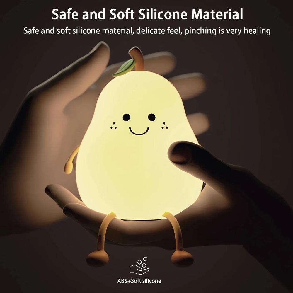 1PC Creative Cute LED Pear Night Light USB Rechargeable Dimming Touch Silicone Table Lamp Bedroom Decoration Couple Gift Boby Light