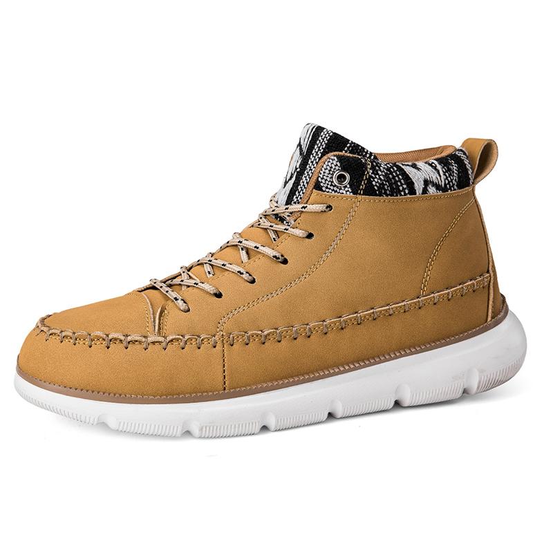 Fashion Classic Fashion Yellow Men's Work Shoes Breathable Leather Casual Shoes for Men Lace-up High-top Shoes Men Zapatos Para Hombres