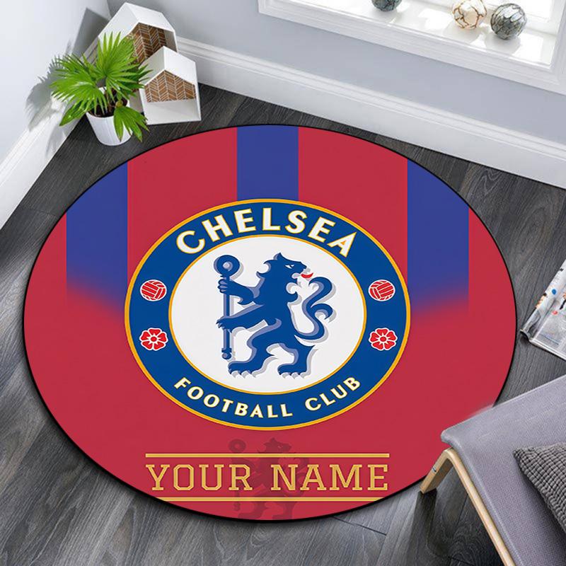 Custom Name Chelsea Football Club Round Area Rug,Carpet Rug for Living Room Bedroom Sofa Playroom Decor,Non-slip Floor Mat
