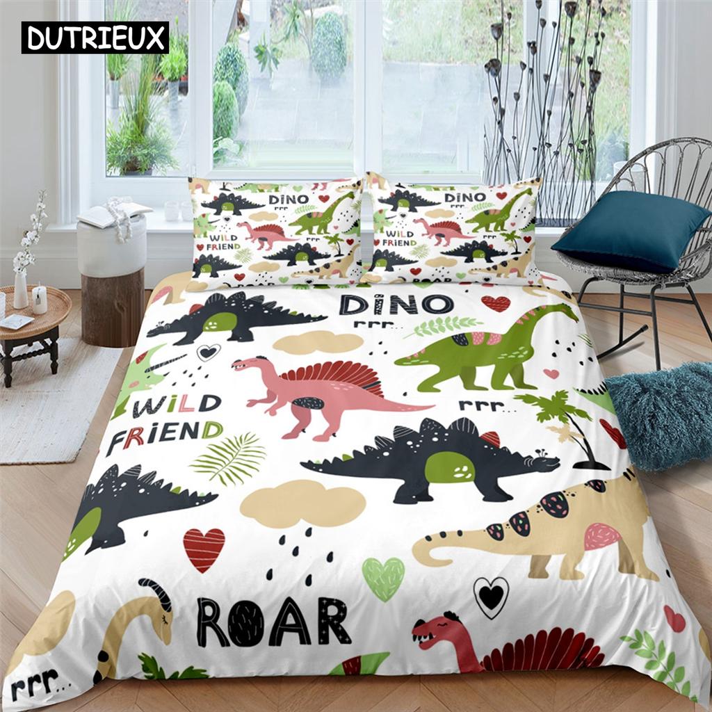 Cute Cartoon Dinosaur Print Polyester Bedding Sets Child Kids Covers Boys Bed Linen Set For Teens King Size Bedding Set