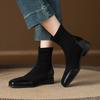 New Square Head Women's Large Size Martin Boots Solid Color Elastic Suede Low Heel Women's Boots Autumn and Winter Square Heel Medium Boots Women's