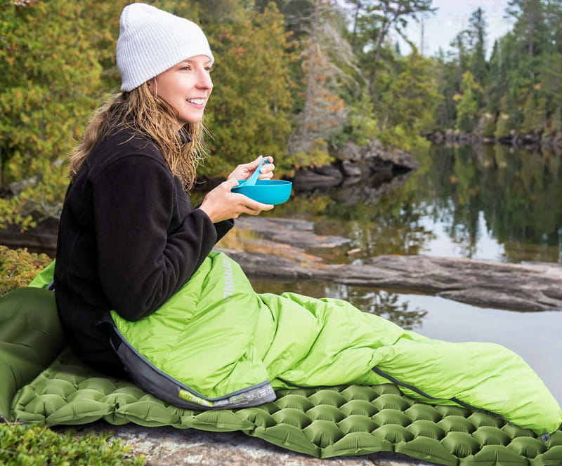 Inflatable mattress with built-in pump for one person, tourist, self-inflating