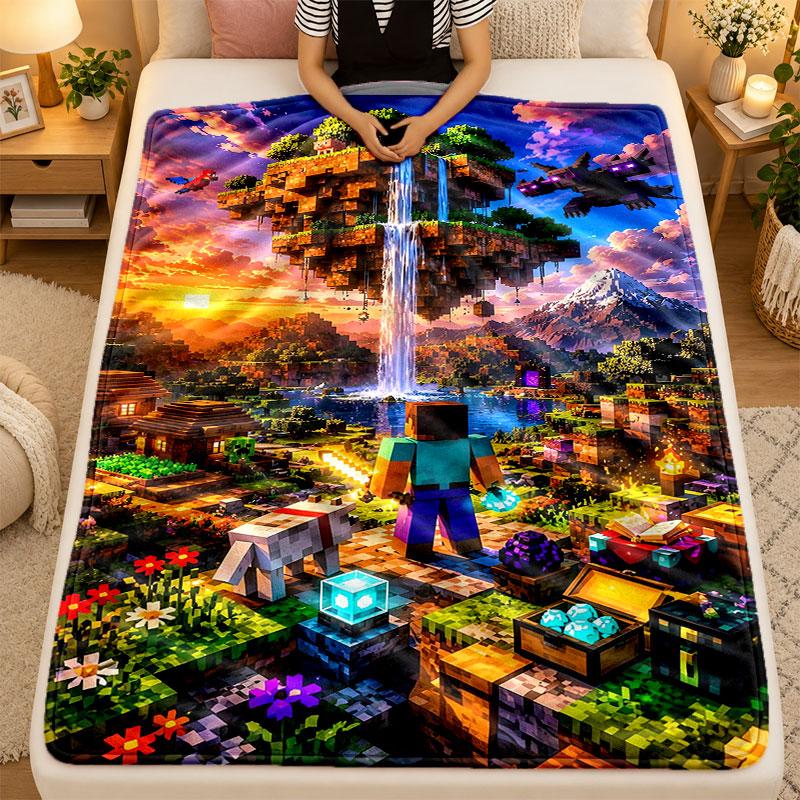 Flannel BlanketMinecraft Warm Soft Throw Blanket for Indoor Sofa Bed Living Room Use