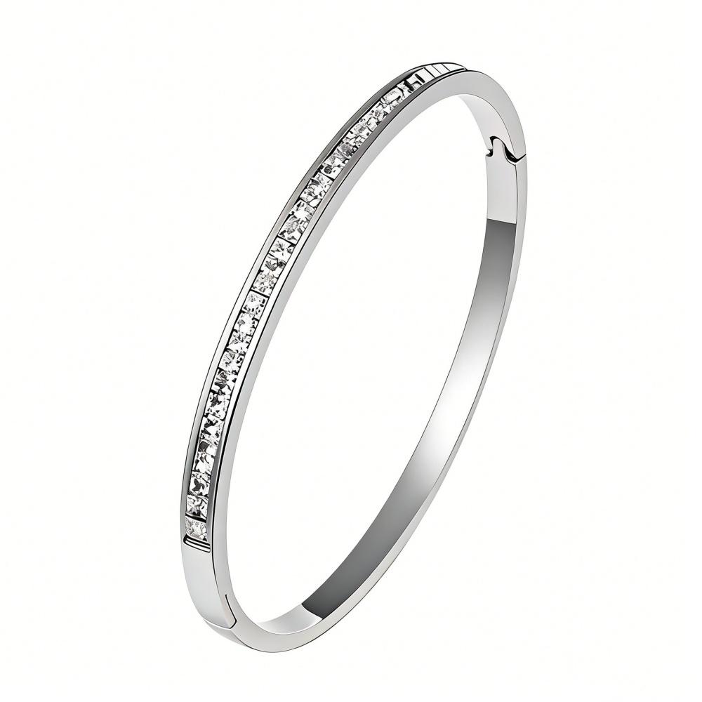 1Pc Dainty Rose Gold Cuff Bangle with Full Rhinestones, Minimalist Thin Bracelet for Daily Office & Casual Wear