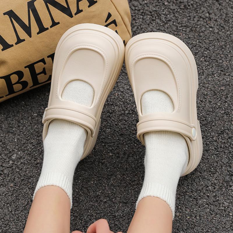Outdoor Summer Vintage Solid Slippers Anti Slip Platform Home Soft Bottom Beach Slippers Women Waterproof Sandals Ladies Shoes