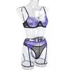 Damesmode mesh paars doorzichtig patchwork Clash Cross sexy kousenband string ondergoed set van 4