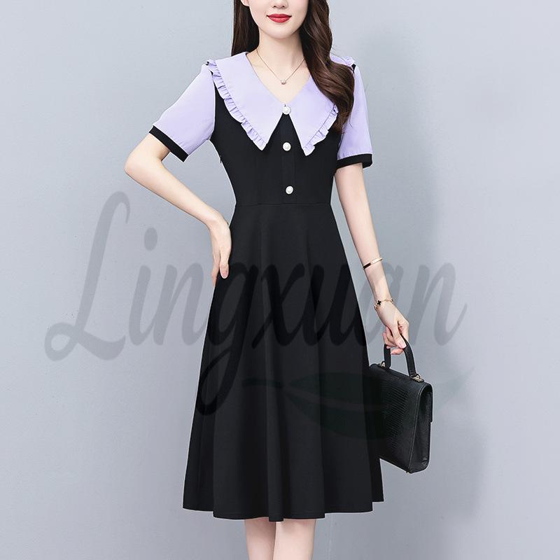 

Stylish Slimming Plus Size Women s Mid-Length Summer Dress with Short Sleeves 5XL чёрный