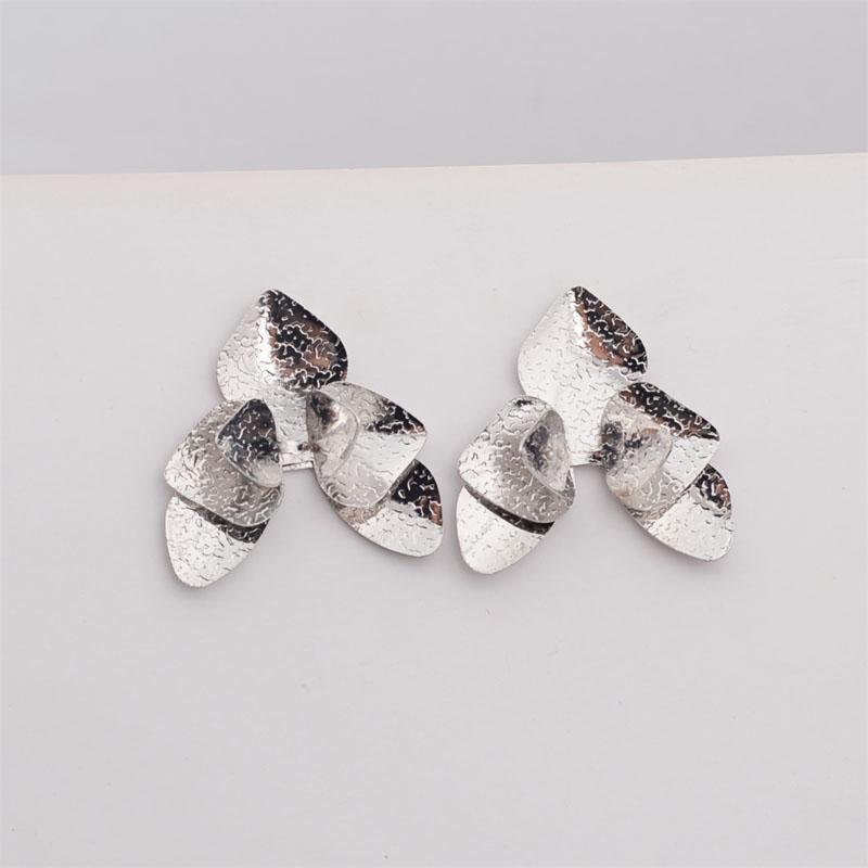 Three-layers Triangle Flower Women's Stud Earrings Folded Floral Gold Color Silver Color Petals Metal Geometric Female Earrings