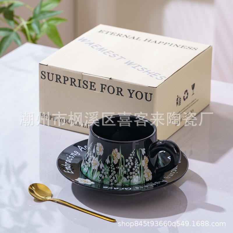 French Retro Coffee Cups And Saucers, High-End Exquisite Latte Cups, Couples' Pairs Of Cups, Wedding Gifts, Ceramic Afternoon Tea Cups