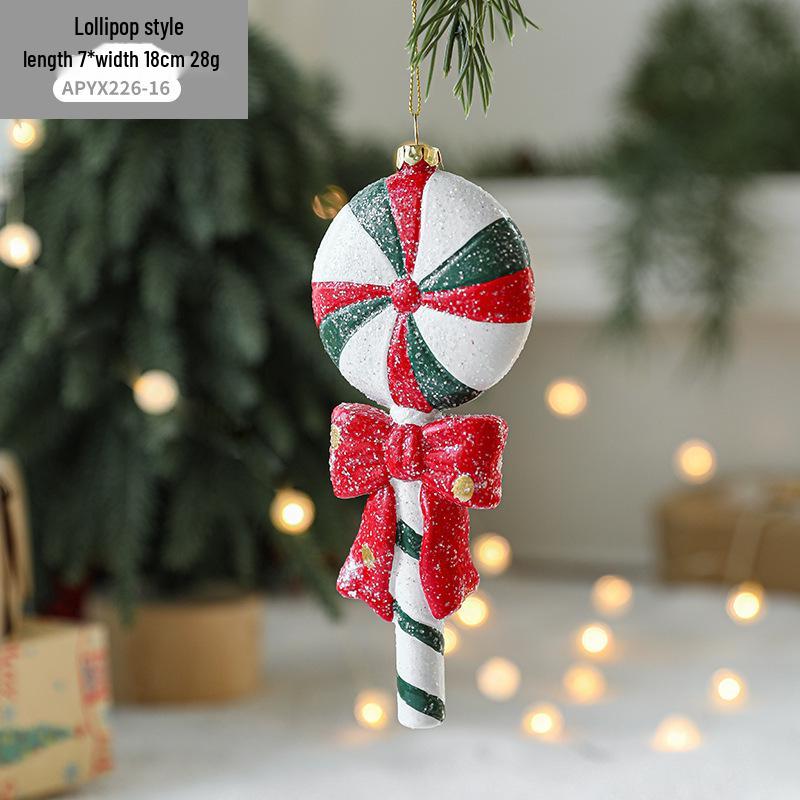 Red & White Painted Wooden House Christmas Ornaments: Car, Gift Cane, Donut, & Cloth Pendants