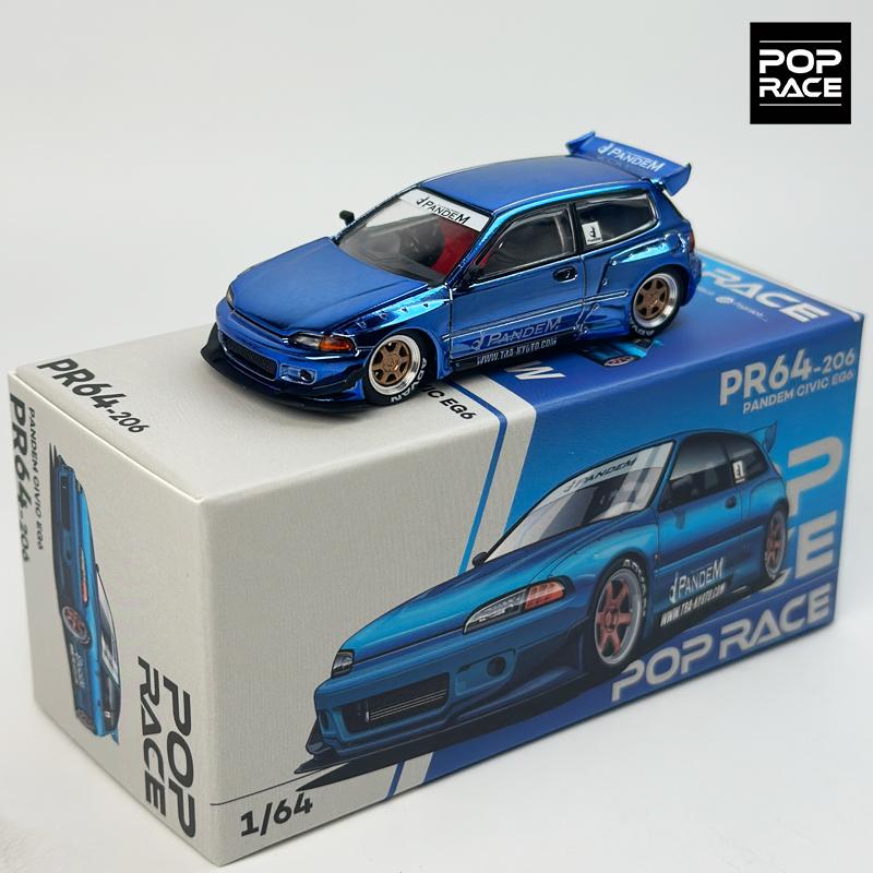 

POPRACE 1:64 Rocket Rabbit Civic EG6 Chrome Blue alloy car model 206