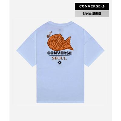 Converse Seoul CiTy Bungeo Bread Back PrinT ShorT Sleeve T shirT Oversized whiTe