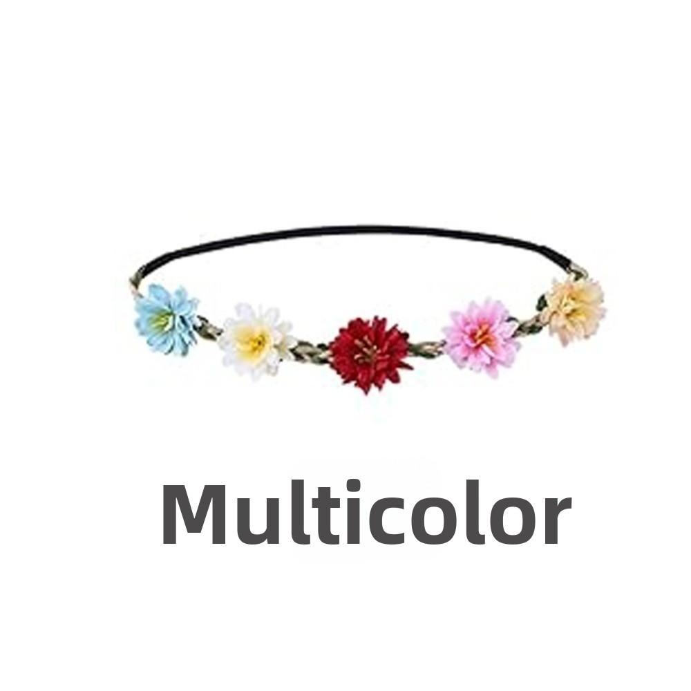 Adjustable Ribbon Floral Wreath Crown Pink Rose Bohemia Garland Headpiece  for Girls Women