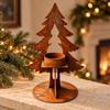 Christmas Candle Holders with Metal Tree Outline and Round Base, Aged Brown Seasonal Accent for Dining Tables, Entryway Displays, and Shelves