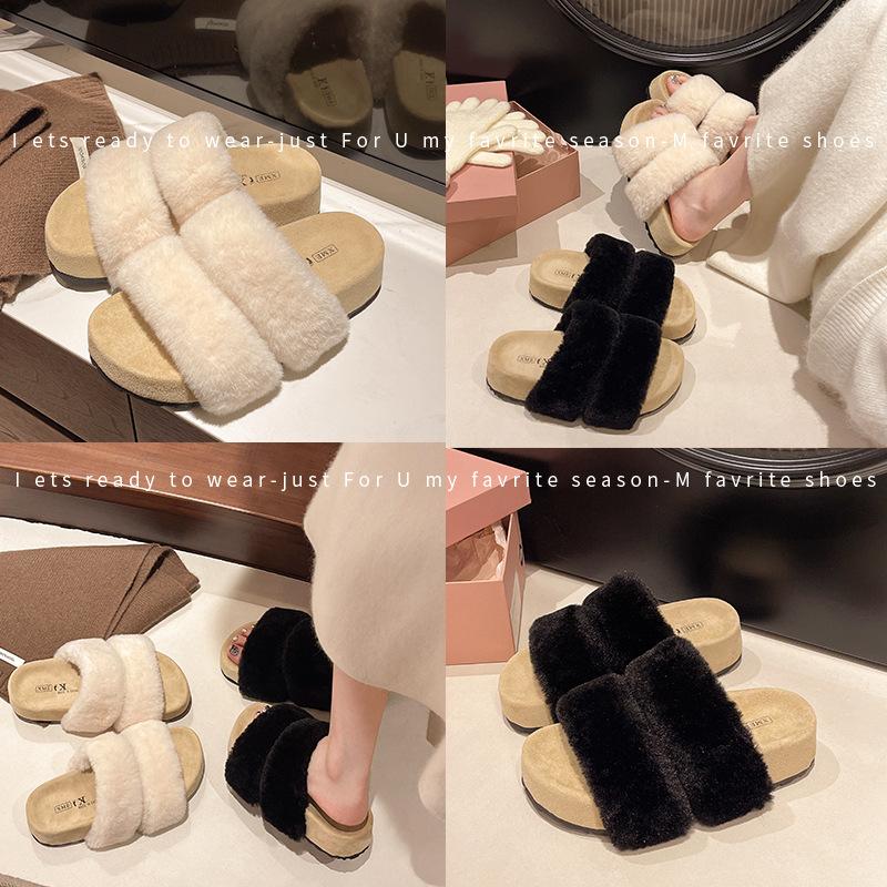 Internet celebrity super fire suede one-word slippers women 2025 autumn and winter new outer wear simple and versatile flat heel comfortable one-wo