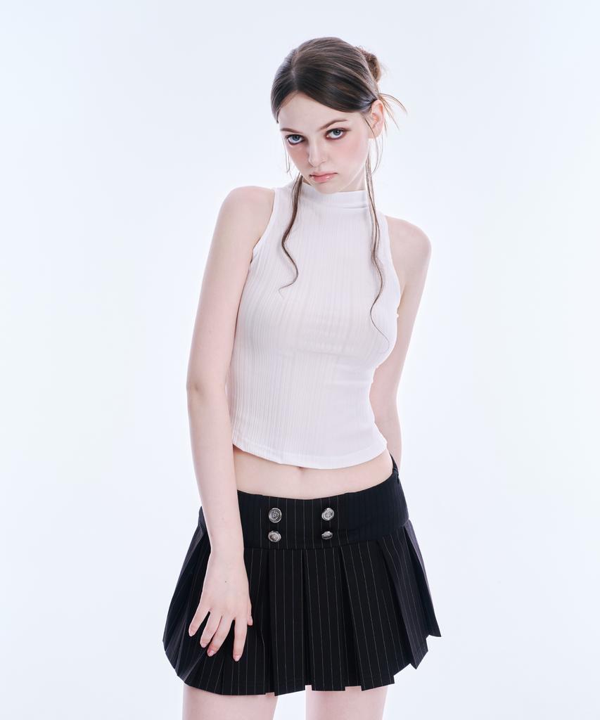 Akeumeseodeu Mock Neck Rib Sleeveless Top (White)