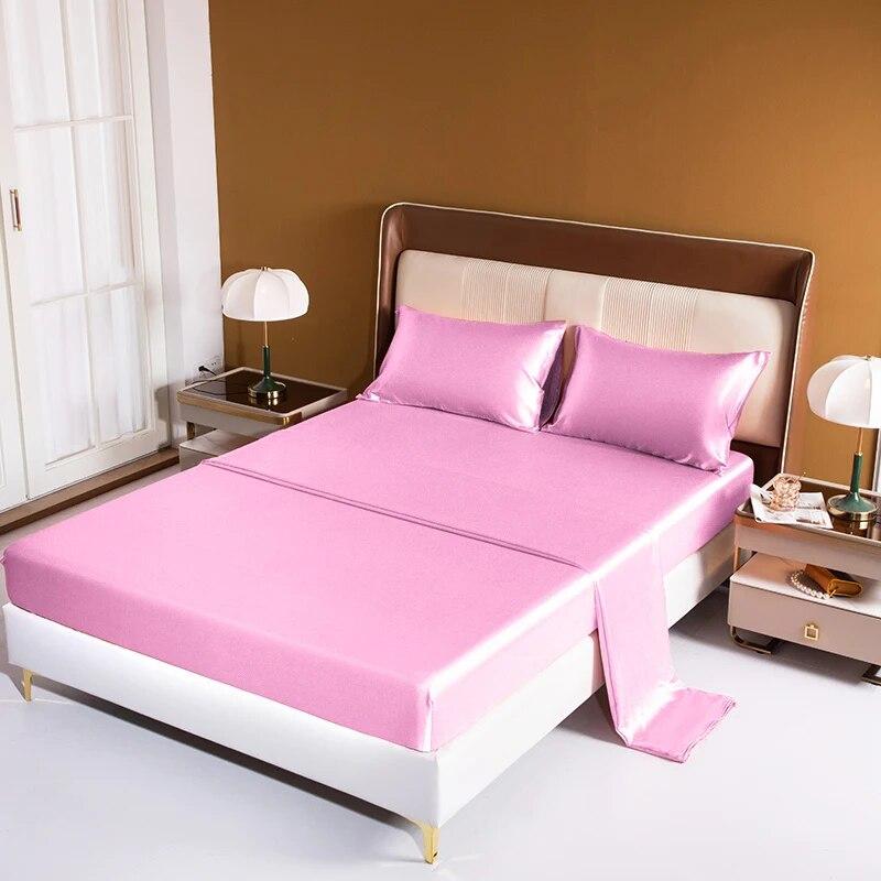 Luxury Satin Bed Sheet Set Rayon Fitted Sheet Height 35cm 21 Colors Optional  Flat Sheet Set Soild Color Bedding Set