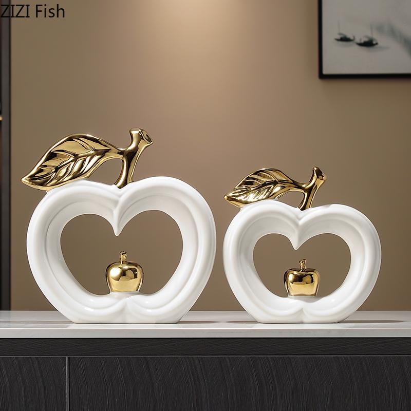 Gold-plated Hollowed Out Pear Statue Desk Decoration Ornaments Minimalism Fruits Pear Ceramic Sculpture Room Aesthetics Decor