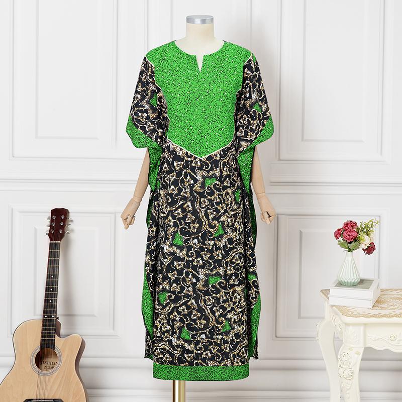 

Женское повседневное длинное платье оверсайз с круглым вырезом, рукавами «летучая мышь» и лоскутным принтом 5XL зелёный