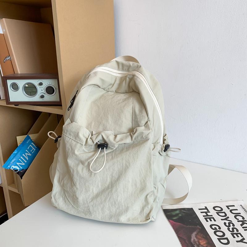 Schoolbag Simple Versatile Backpack Pleated Drawstring Literary Style Student School Bag Lightweight Leisure Commuter Small Backpack