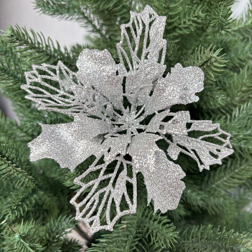 15Cm Christmas Simulation Christmas Flower Gold Dust Flower Christmas Ornament Flower Head Double Layer Hollow Gold Dust Flower