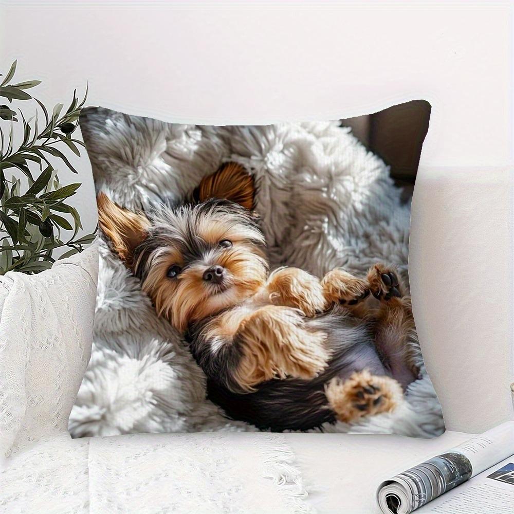 Niedliche Yorkie-Welpen-Druck-Kissenhülle für gemütliche Deko, Sofakissenbezug, Dekoration für Wohnzimmer, Zimmer, Schlafsaal, 2D-Druck