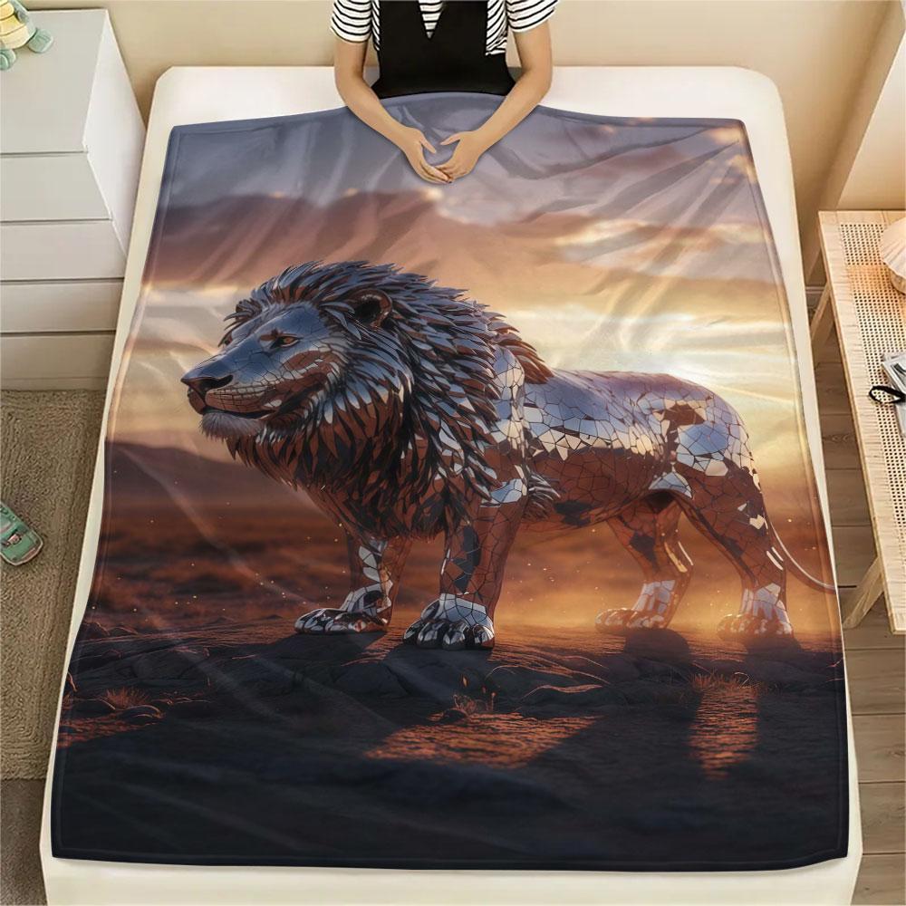 1Pc Mirroranimals Print Flannel Blanket, High quality Comfortable for All Seasons, Home Decor, Warmth and Comfort, Perfect for Christmas Gifts