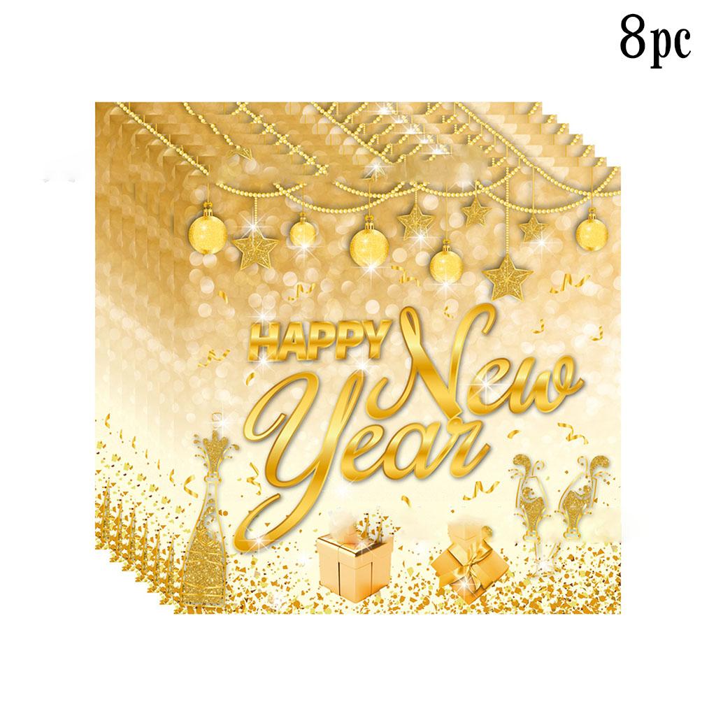 

Белое золото Счастливого Нового года Одноразовая посуда Золотые шары для шампанского Новогодние тарелки Салфетки Счастливого Нового года Декорации для вечеринки