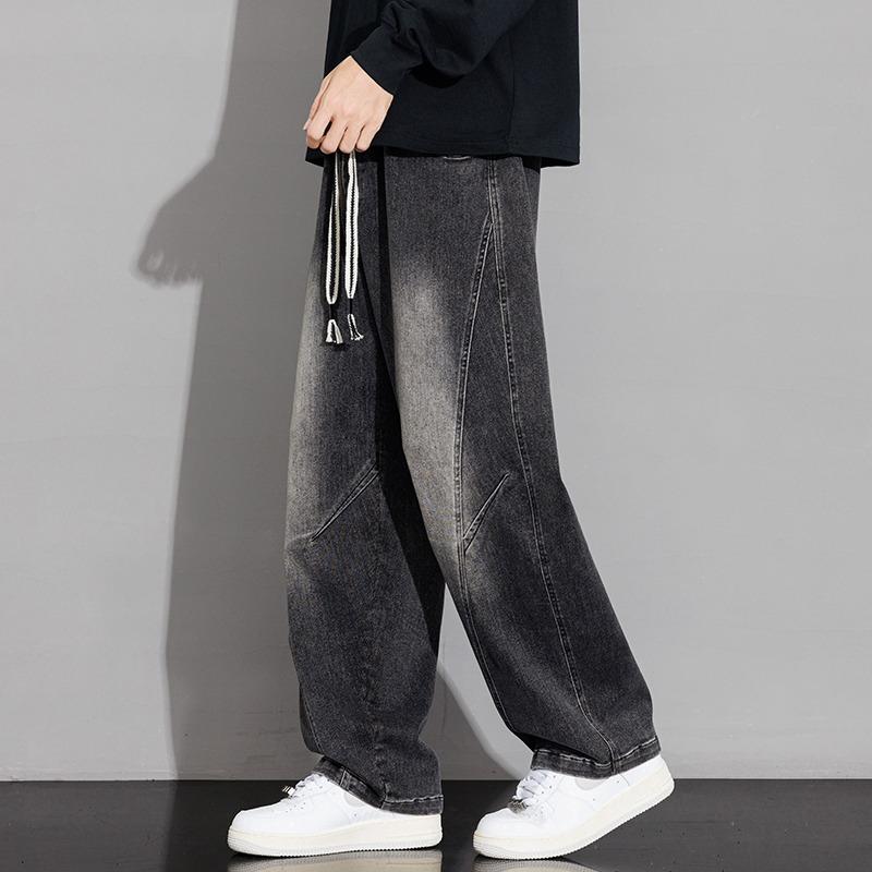 Spring Autumn Elastic Waist Loose Casual Wide Leg Denim Pants Male Vintage All-match Straight Jeans Trousers Men