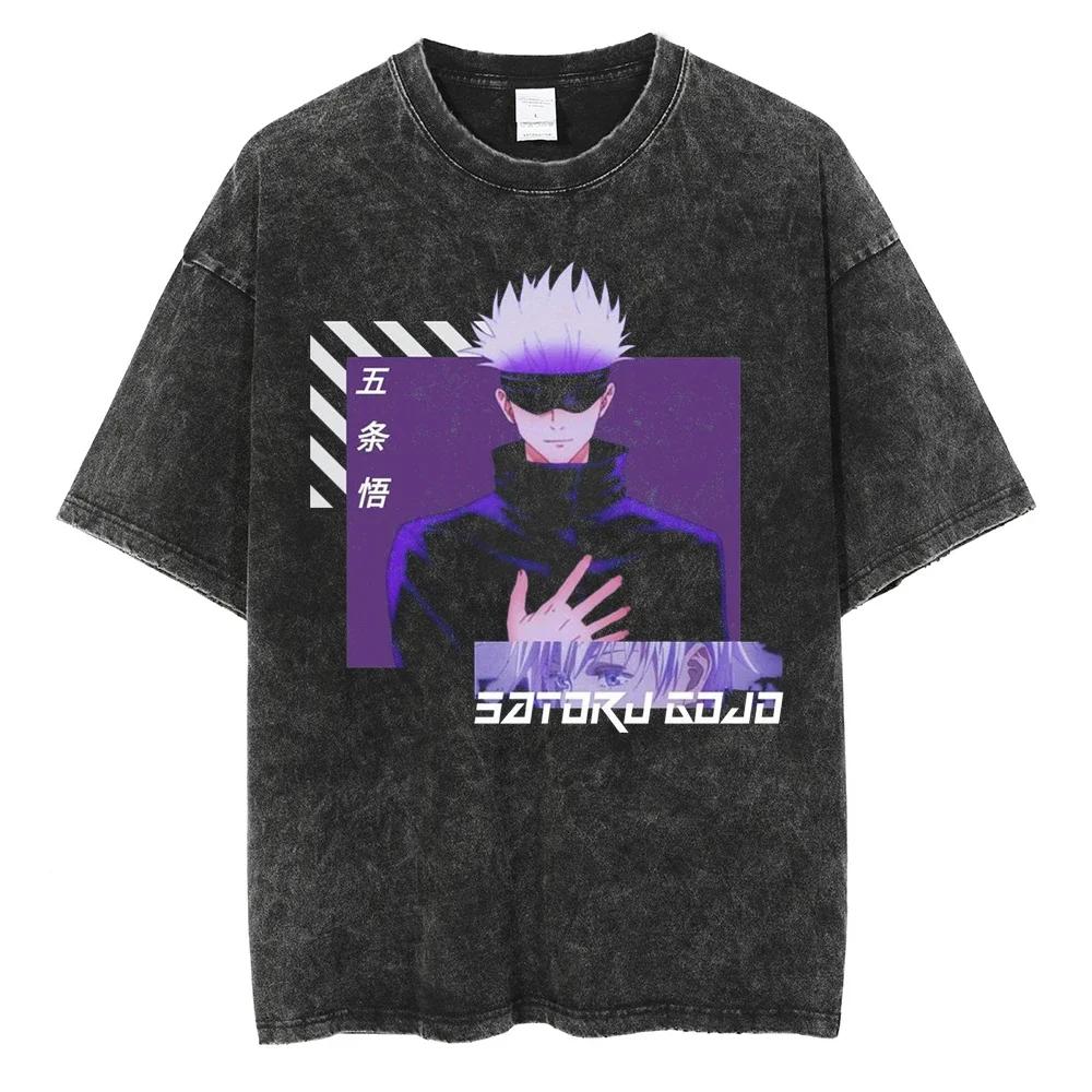 Japanese Anime Jujutsu Kaisen Men Women Oversized Washed T Shirt Streetwear Print Tshirt Casual Cotton Tee Loose Retro T-Shirt